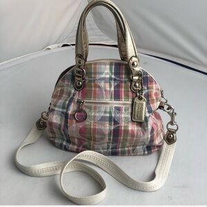 Coach Poppy Daisy pink multicolor madras signature C logo crossbody